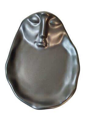 Eternal Love Black Trinket Dish Saucer, Sleeping Face Matte Finish Ceramic